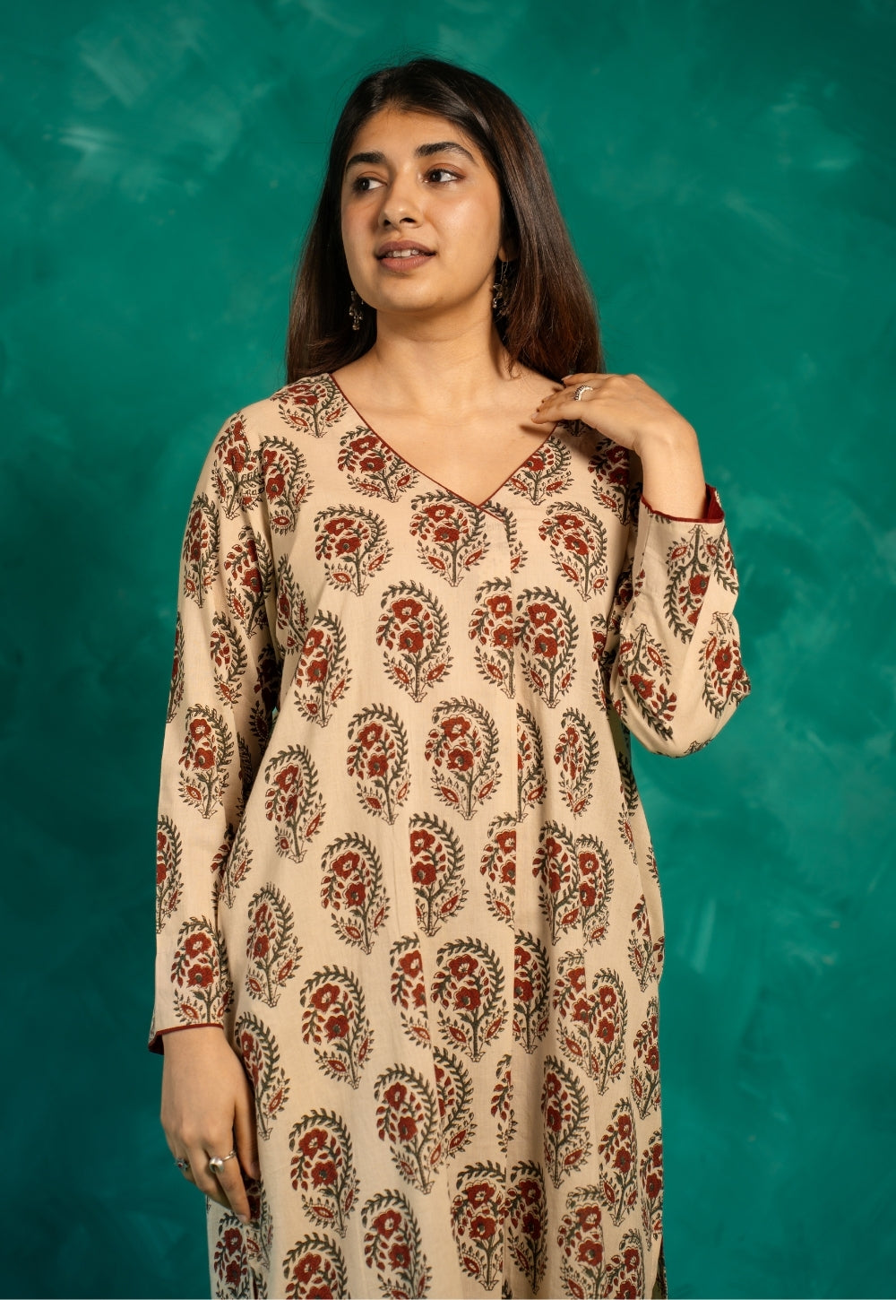 Raila Beige Bagru Cotton Straight Kurta