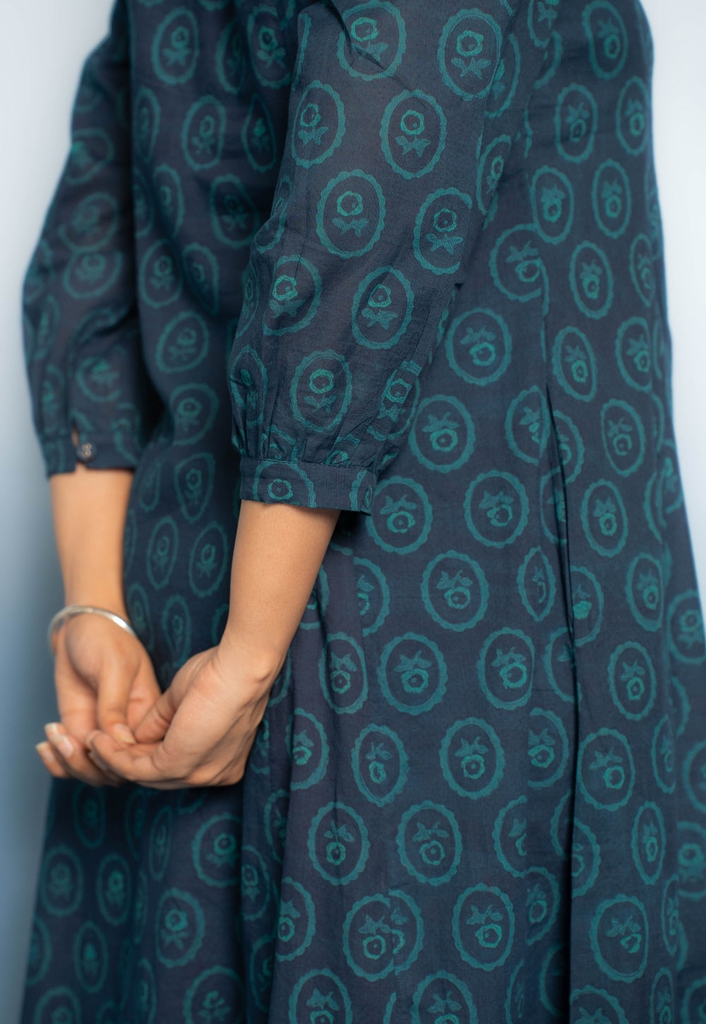 Aania Blue Dabu Mul Cotton A Line Dress