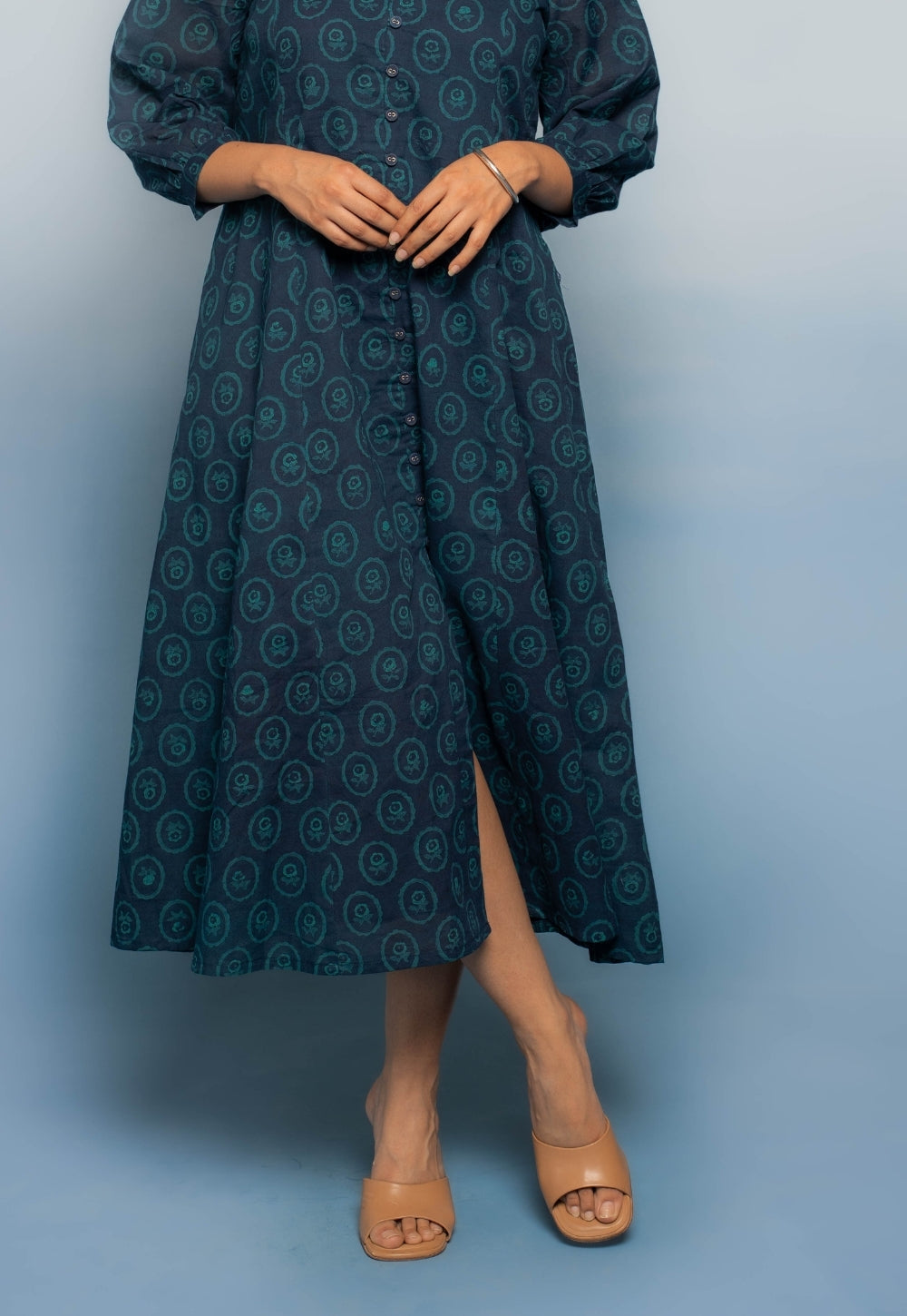 Aania Blue Dabu Mul Cotton A Line Dress