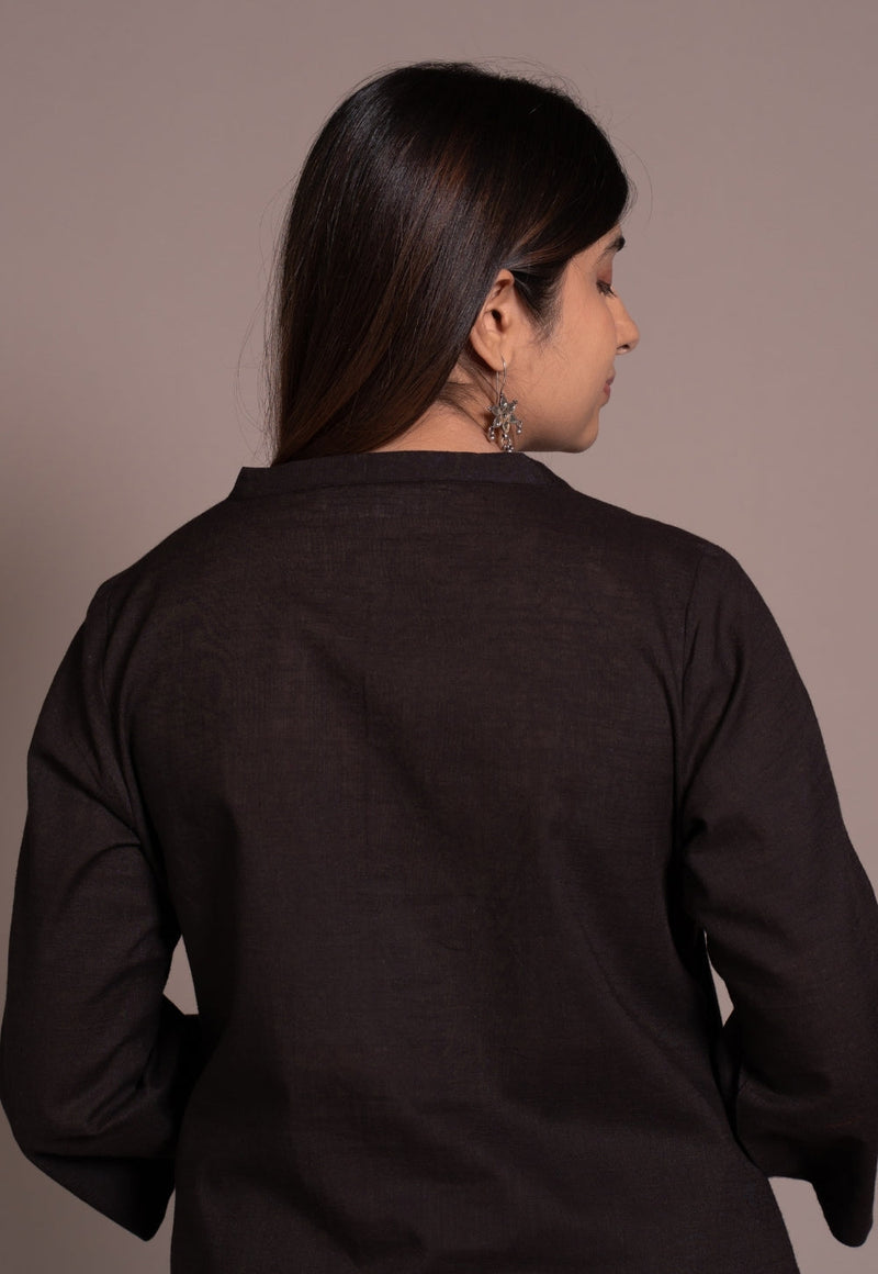 Dark Brown Solid Slub Cotton Straight Co-Ord Set- DyeVerse