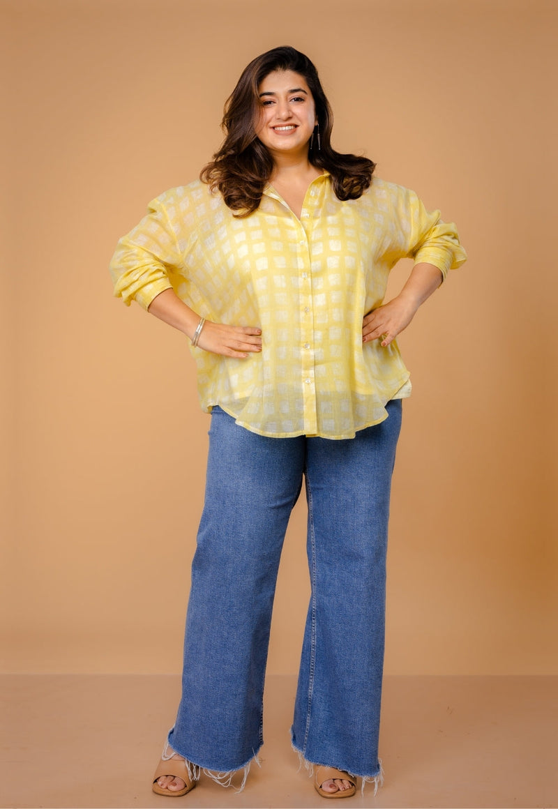 Ruhi Yellow Batik MulMul Anti-Fit Shirt