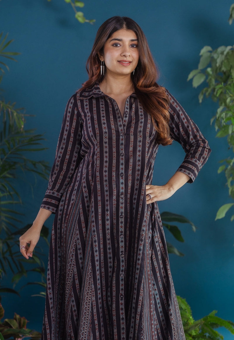 Susan Black Ajrakh Cotton A Line Dress