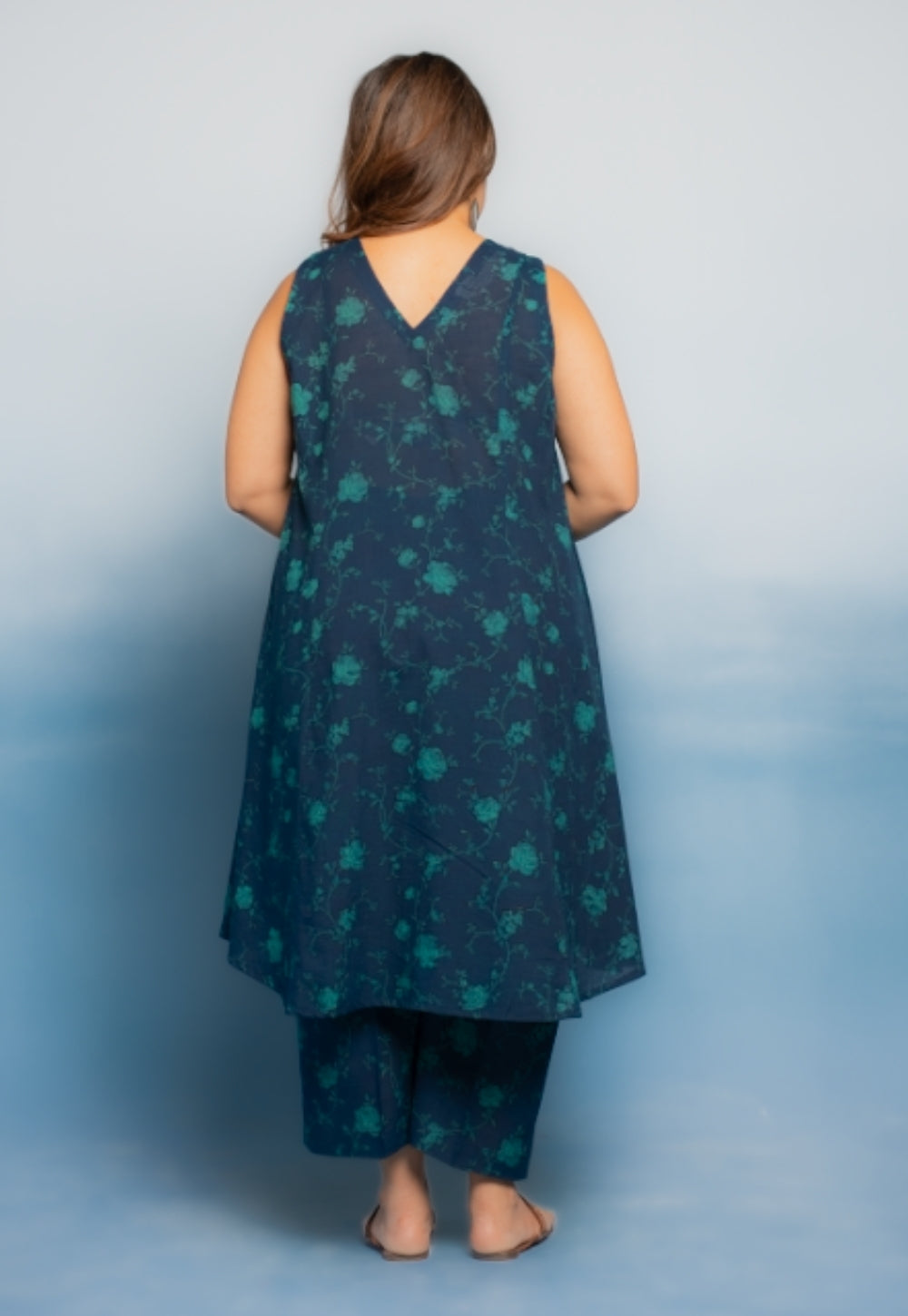 Raahi Blue Dabu Mul Cotton A Line Co-Ord Set