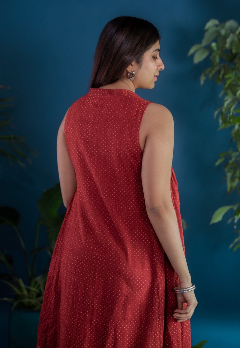 Zivaa Red Ajrakh Cotton A Line Dress
