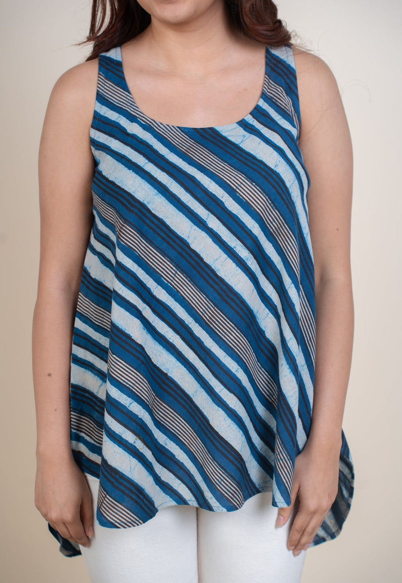 Aelin Blue Dabu Cotton A Line Short Top