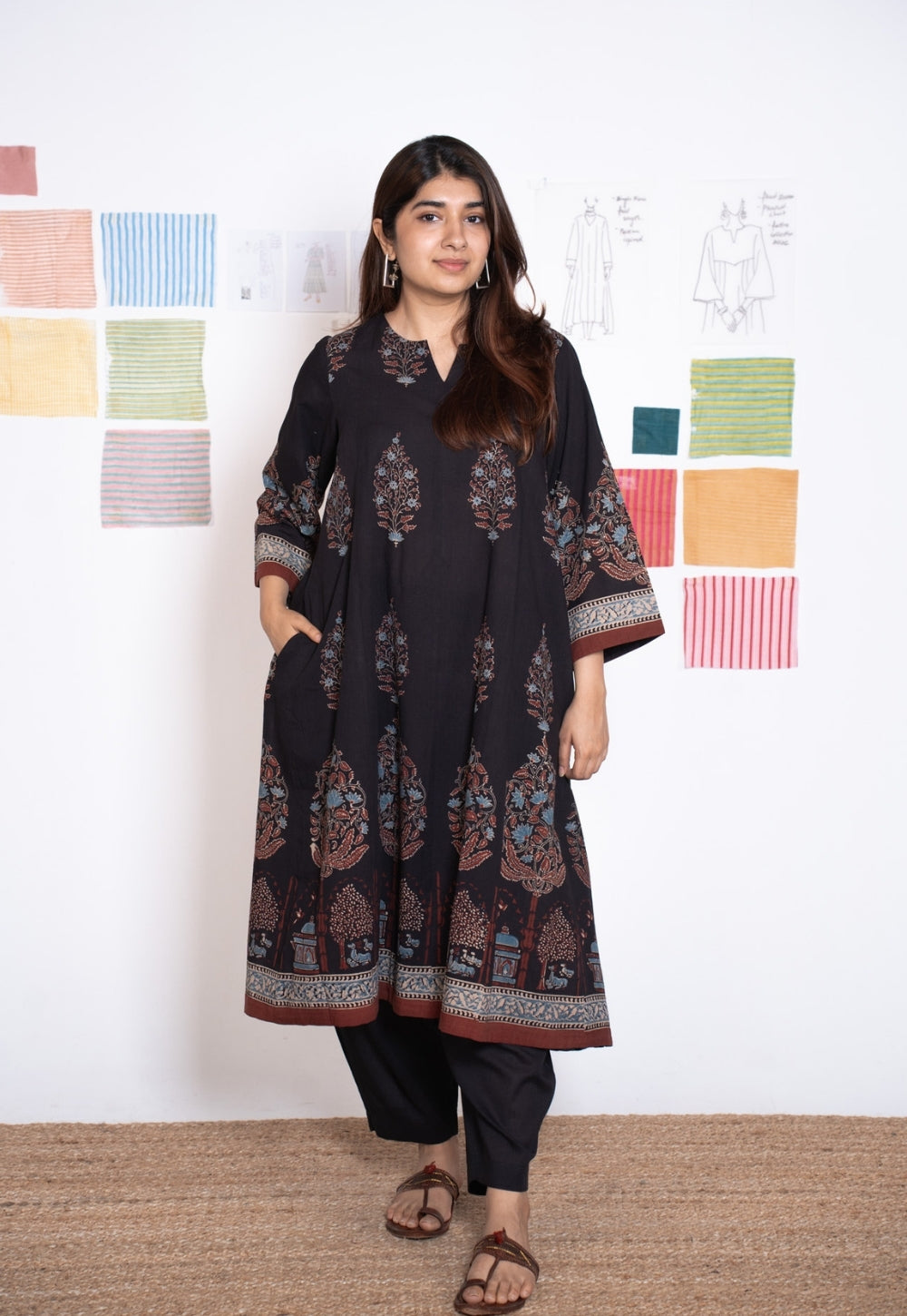 Prisha Black Ajrakh Cotton kali Kurta