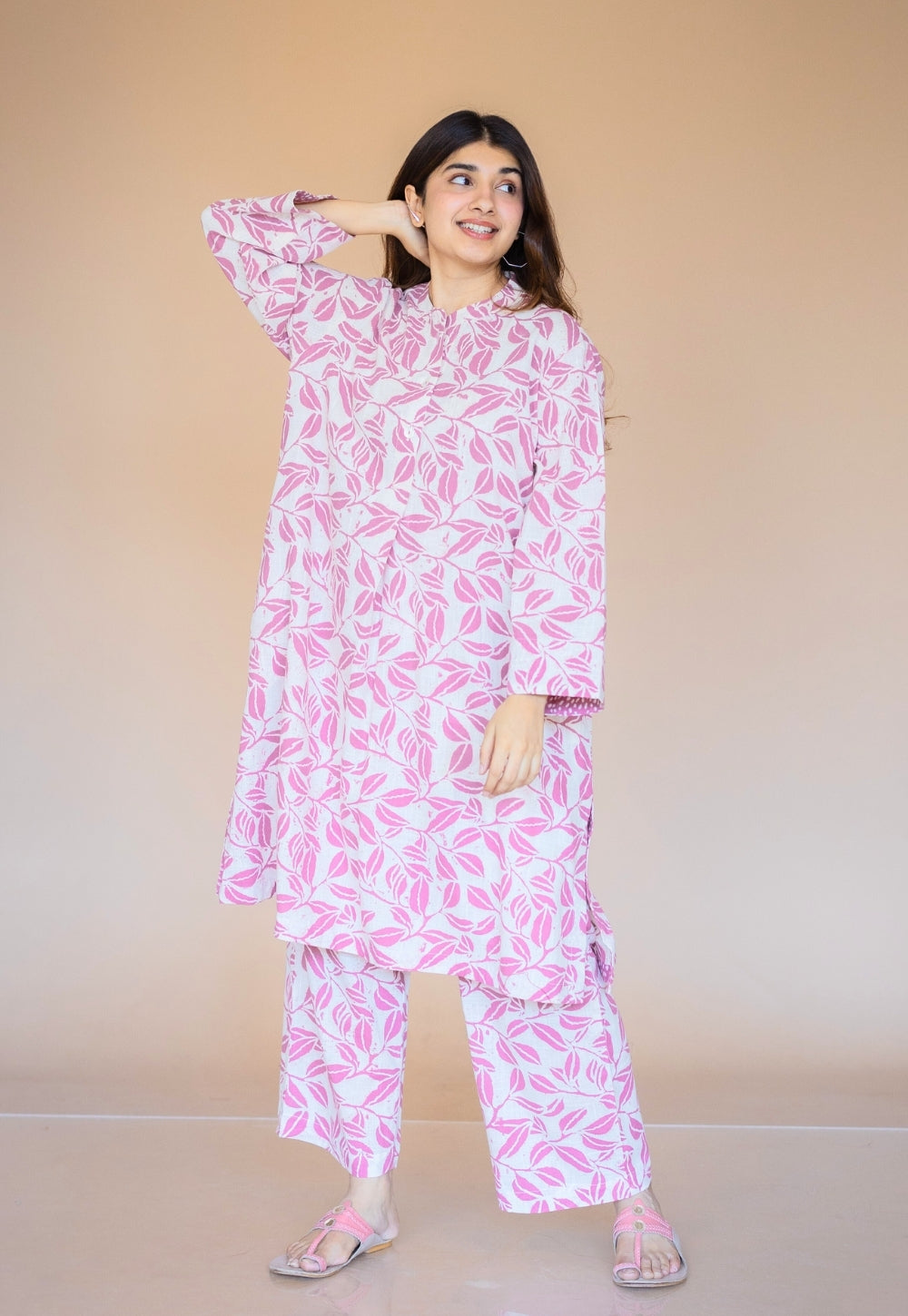 Ayaat Pink Hand Block Print Slub Cotton Straight Kurta