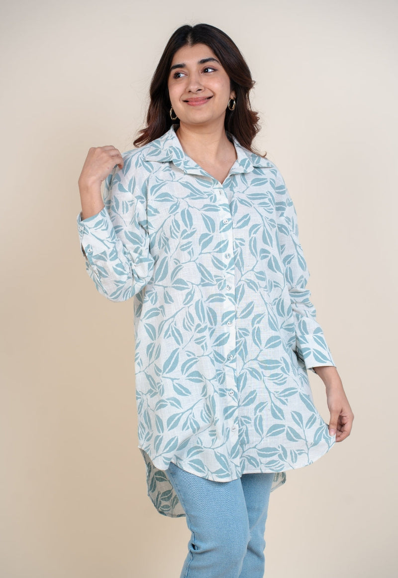 Cyra Blue Handblock Print Slub Cotton Anti-Fit Short Top
