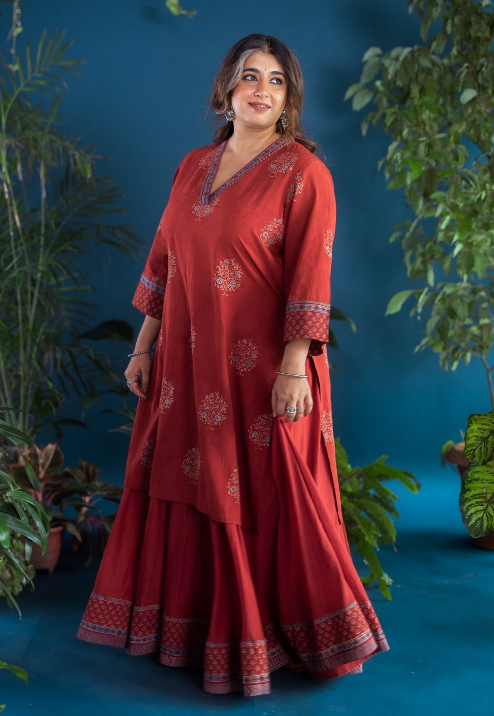 Zeenat Red Ajrakh Cotton Straight Kurta