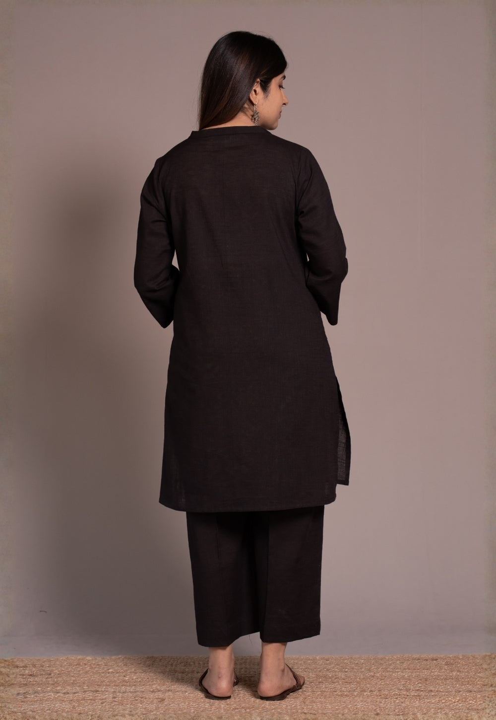 Dark Brown Solid Slub Cotton Straight Co-Ord Set- DyeVerse