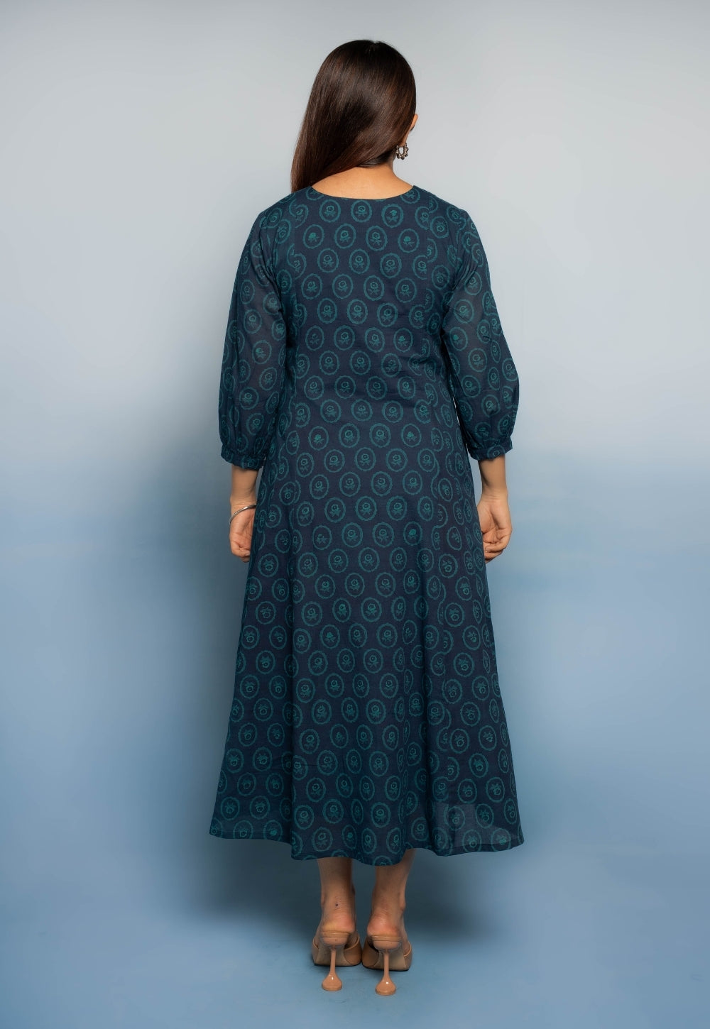 Aania Blue Dabu Mul Cotton A Line Dress