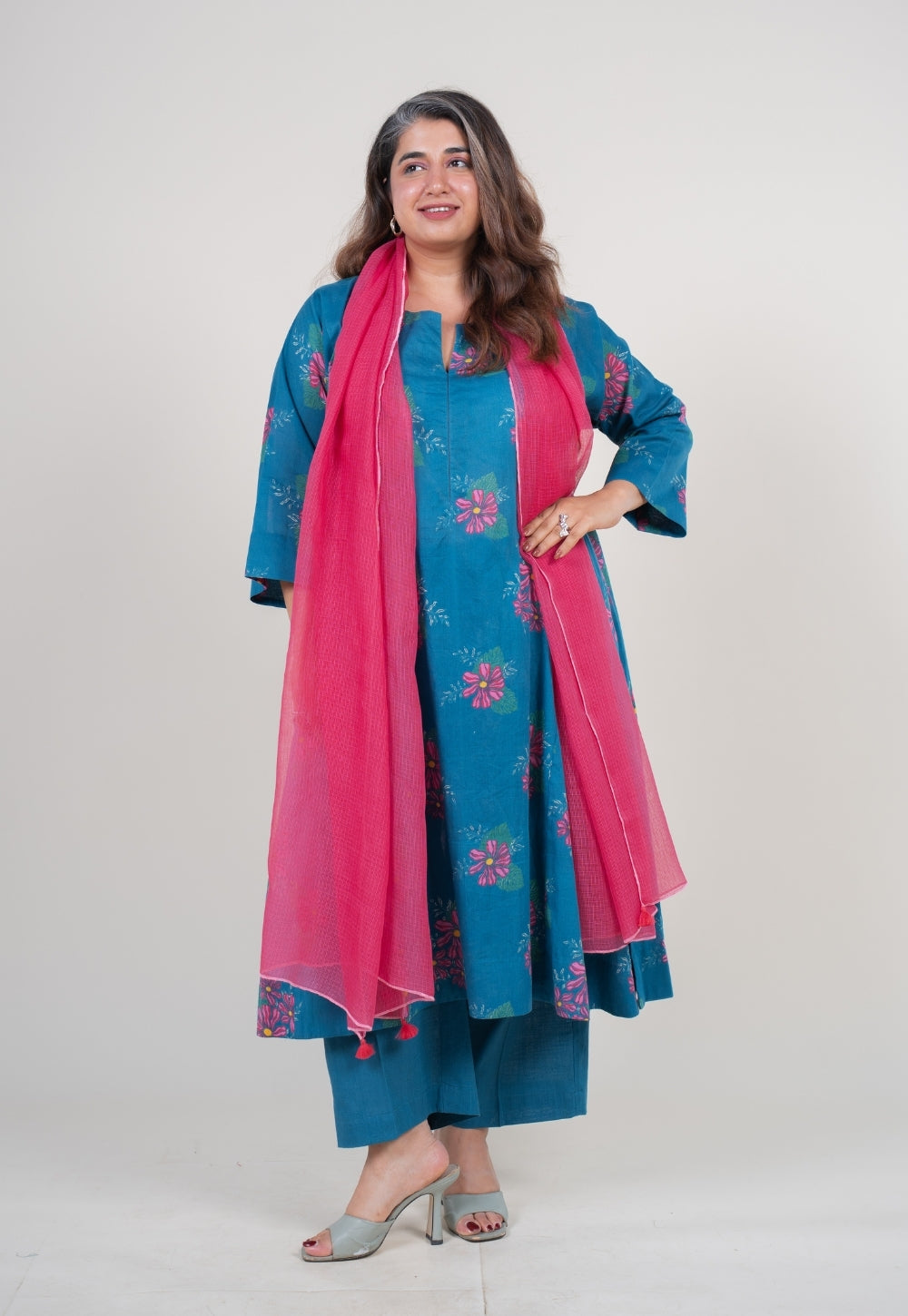 Amisha Ink Blue Printed Mul Jhabbha Kali Kurta
