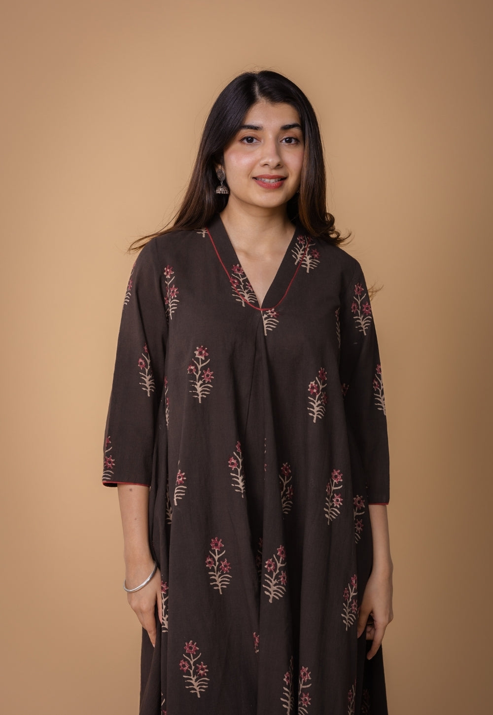 Amairaa Brown Dabu Slub Cotton A Line Kurta