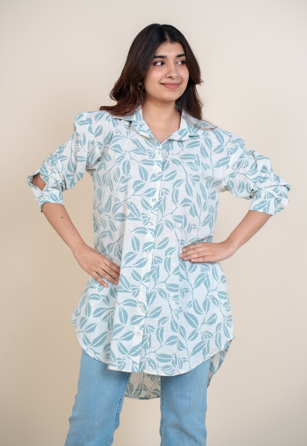 Cyra Blue Handblock Print Slub Cotton Anti-Fit Short Top