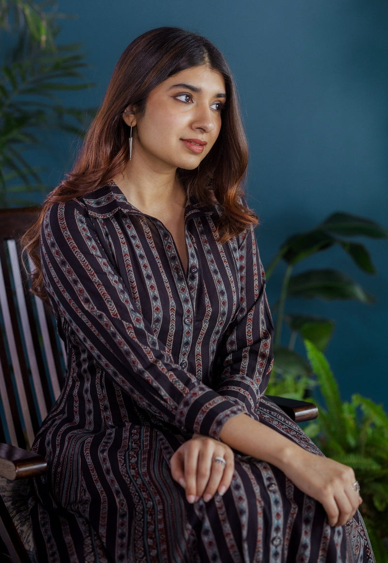Susan Black Ajrakh Cotton A Line Dress
