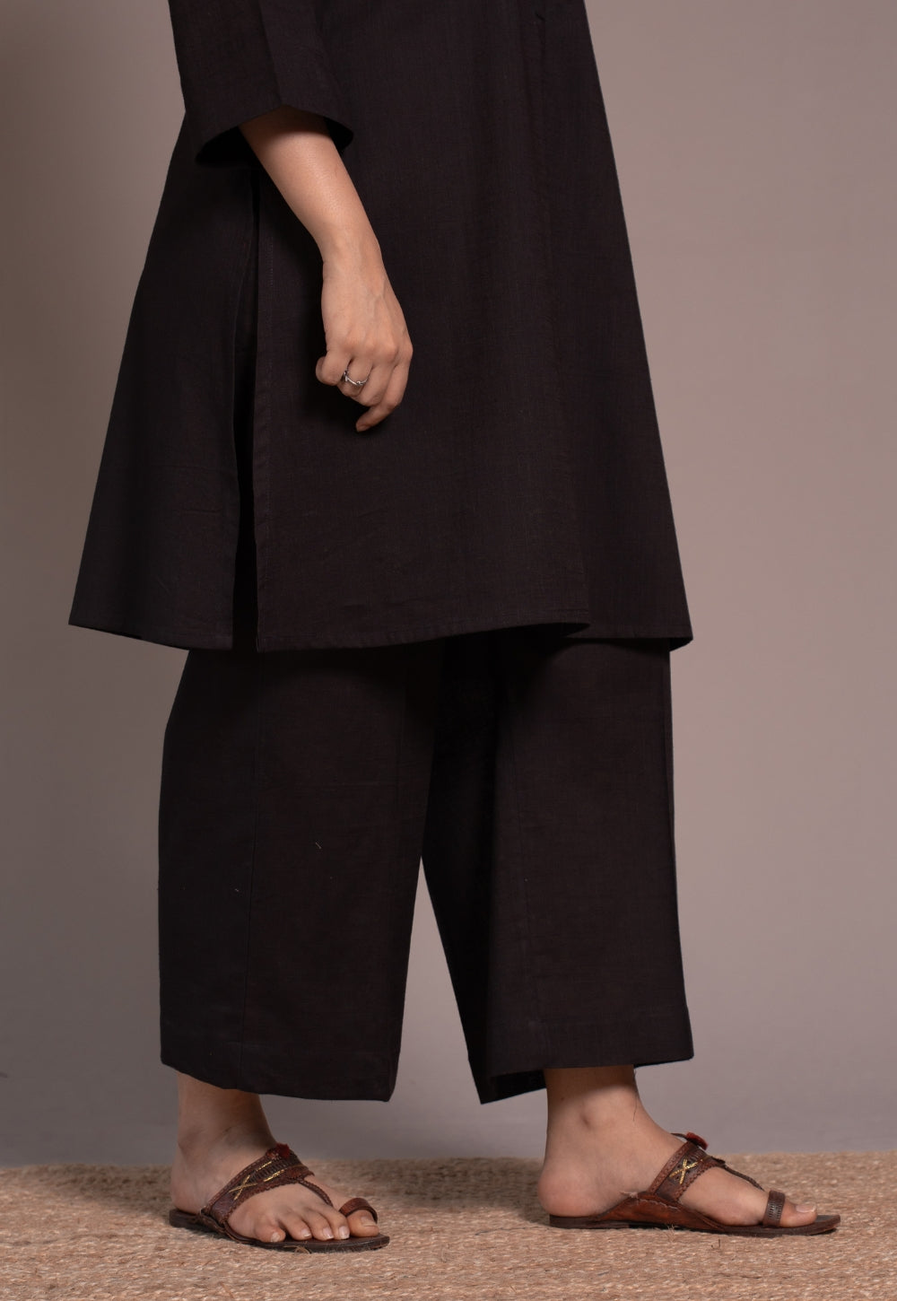 Dark Brown Solid Slub Cotton Straight Co-Ord Set- DyeVerse
