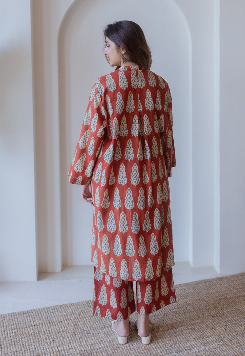 Ayaat Red Ajrakh Cotton Anti-Fit Kurta