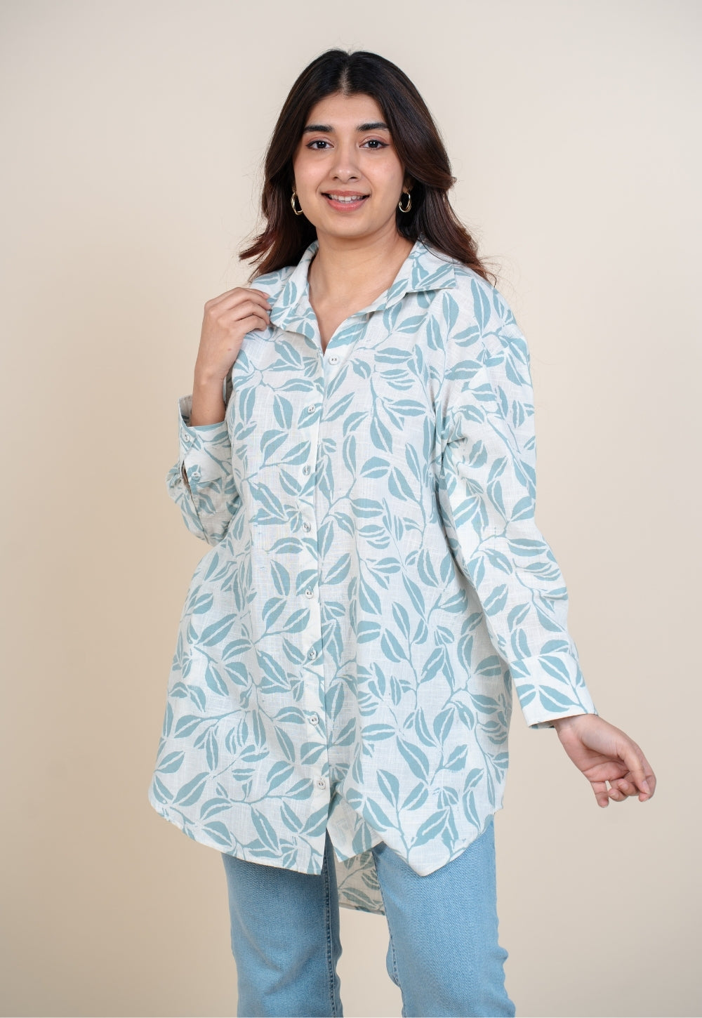 Cyra Blue Handblock Print Slub Cotton Anti-Fit Short Top