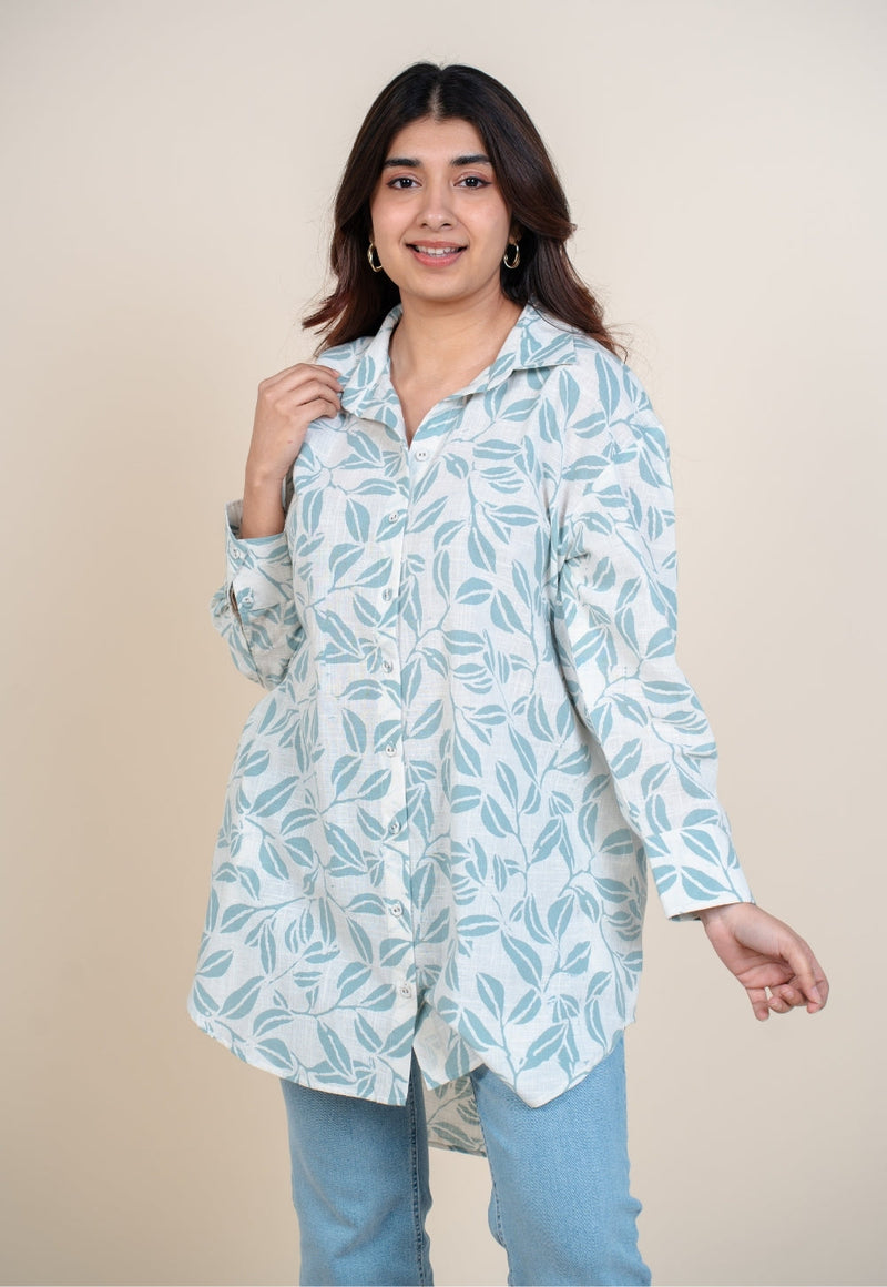 Cyra Blue Handblock Print Slub Cotton Anti-Fit Short Top