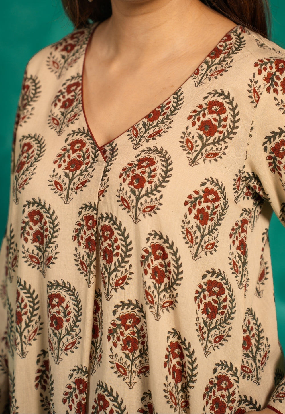 Raila Beige Bagru Cotton Straight Kurta