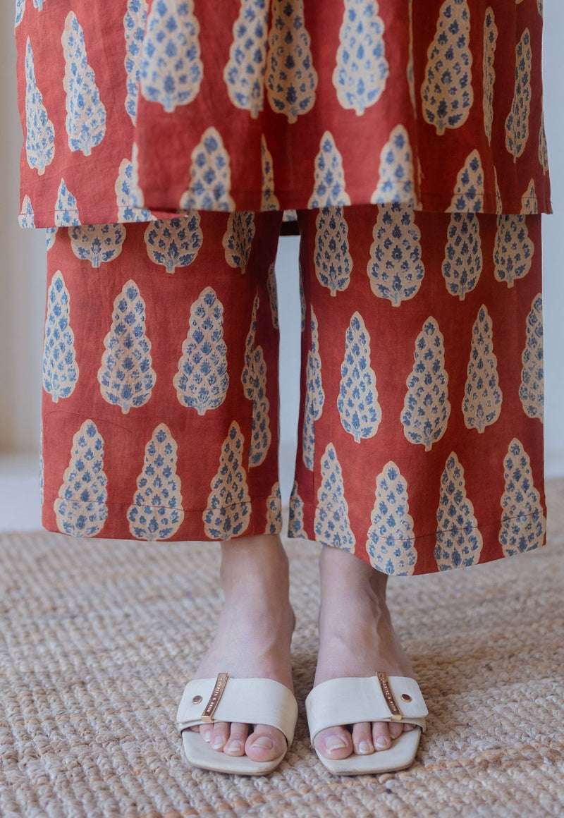 Yashi Red Ajrakh Cotton Straight Pant