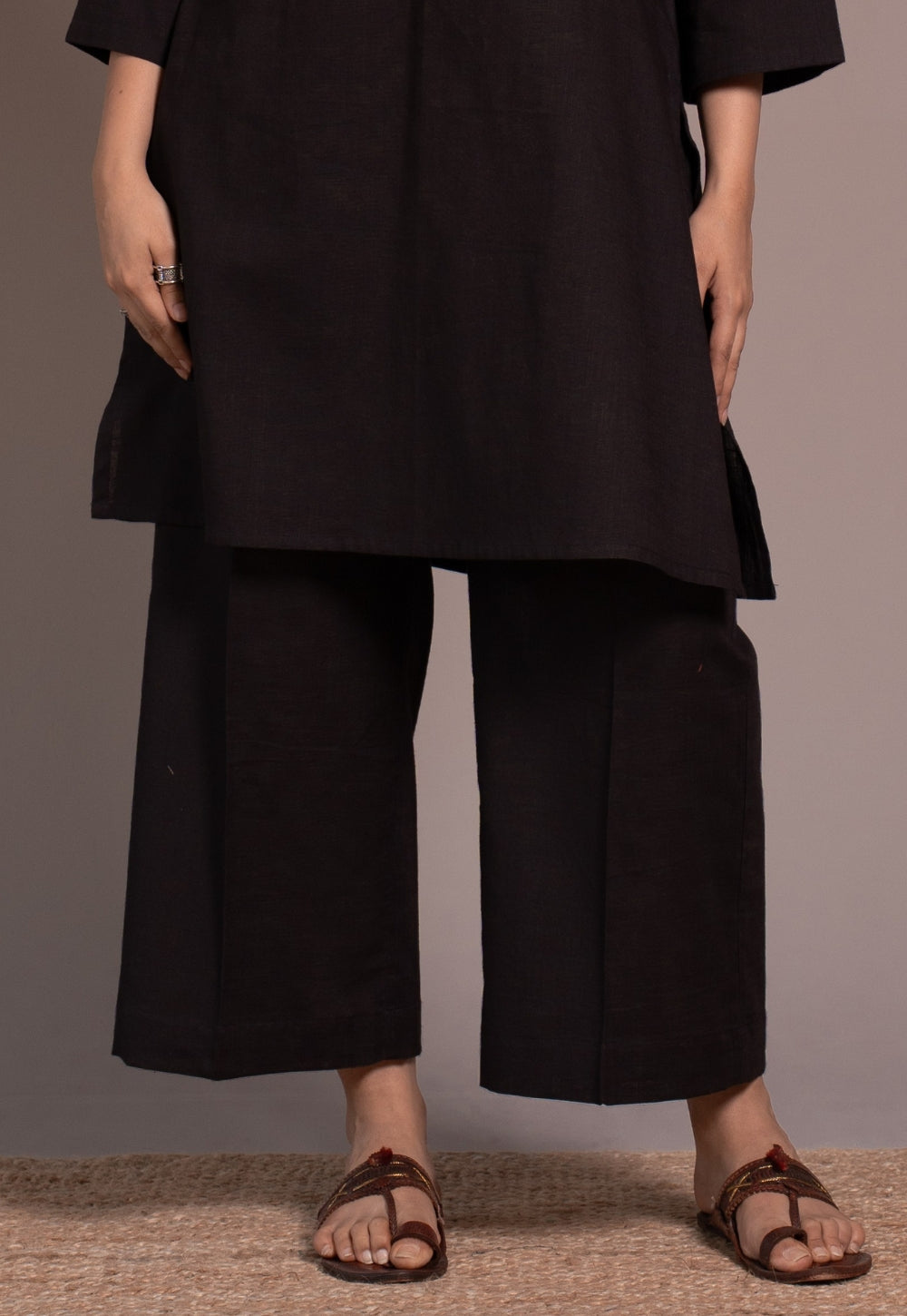 Dark Brown Solid Slub Cotton Straight Co-Ord Set- DyeVerse