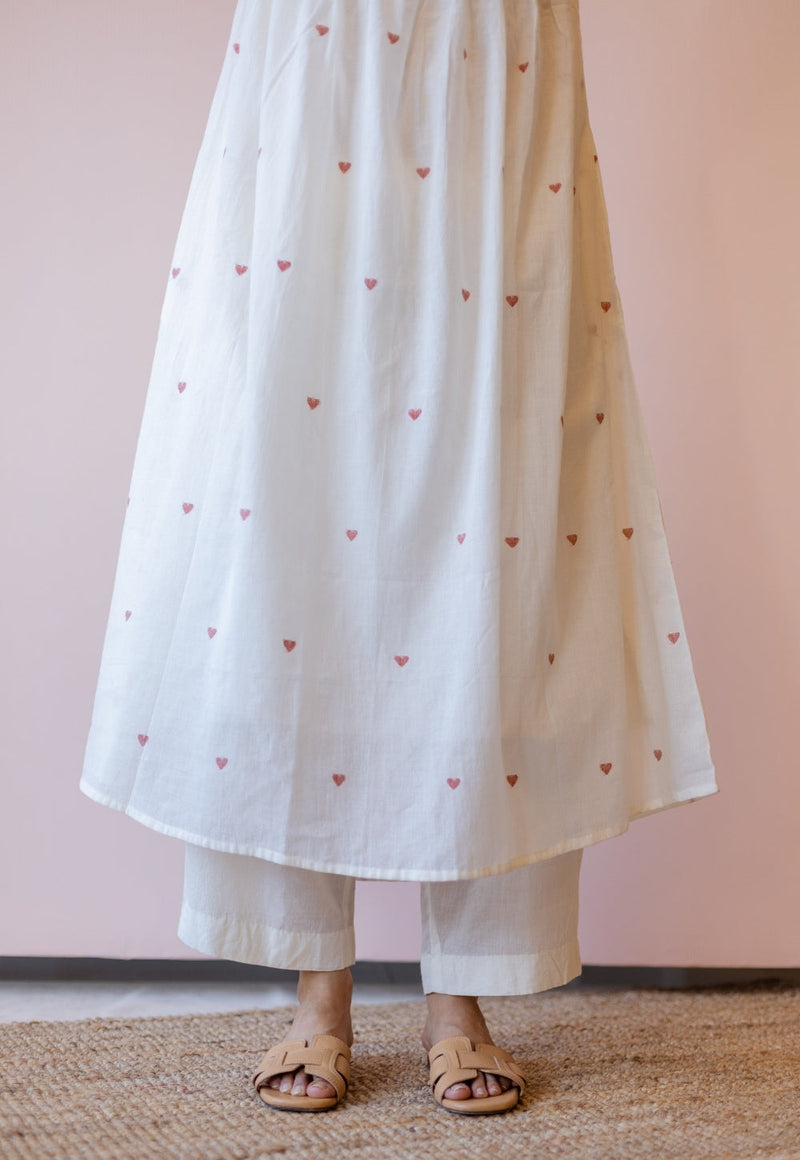Isha Off White Jamdani Handloom Cotton A Line Kurta