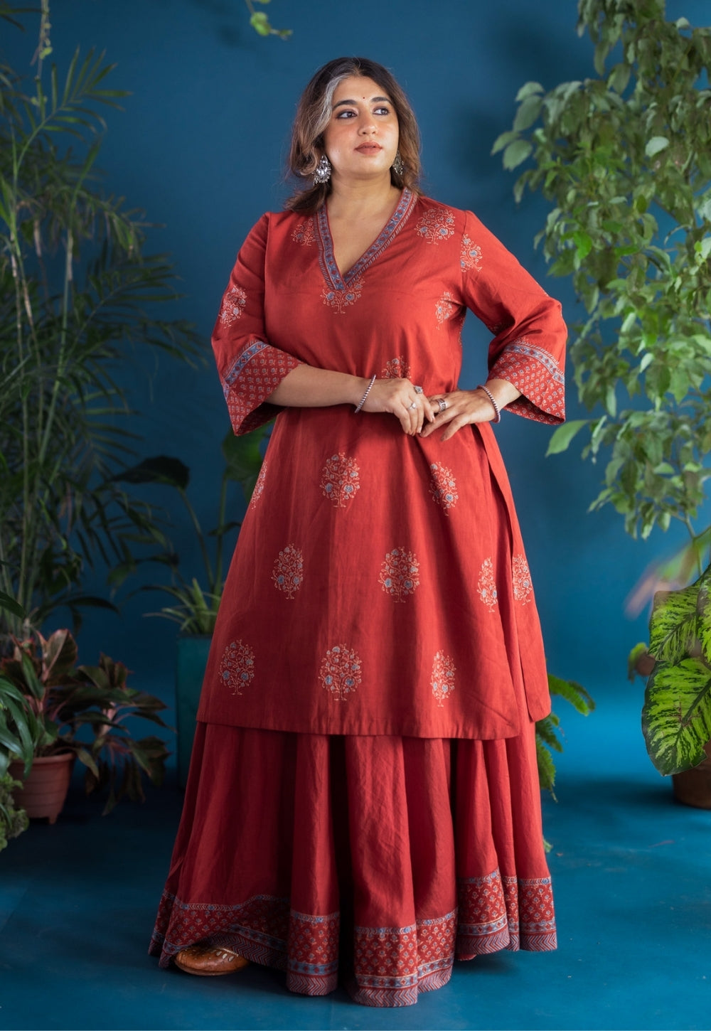 Zureen Red Solid Cotton A Line Skirt