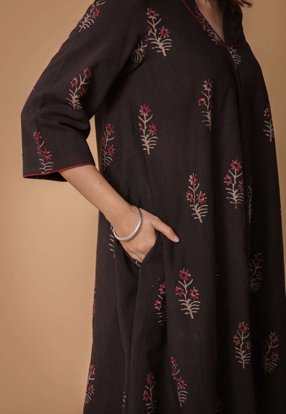 Amairaa Brown Dabu Slub Cotton A Line Kurta