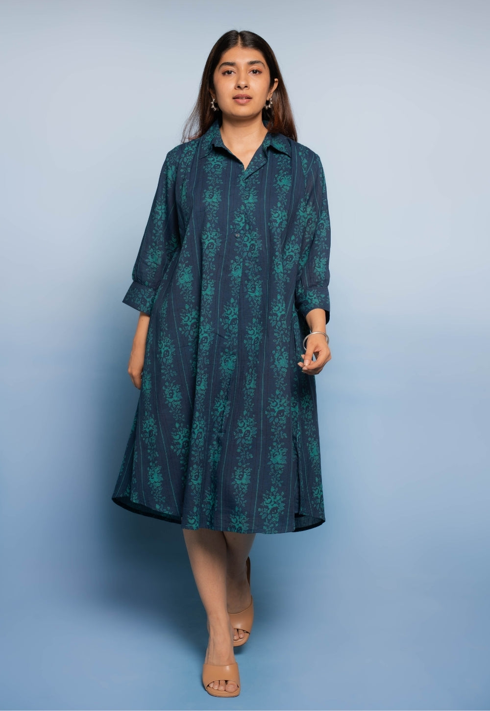 Ridah Blue Dabu Mul Cotton A Line Dress