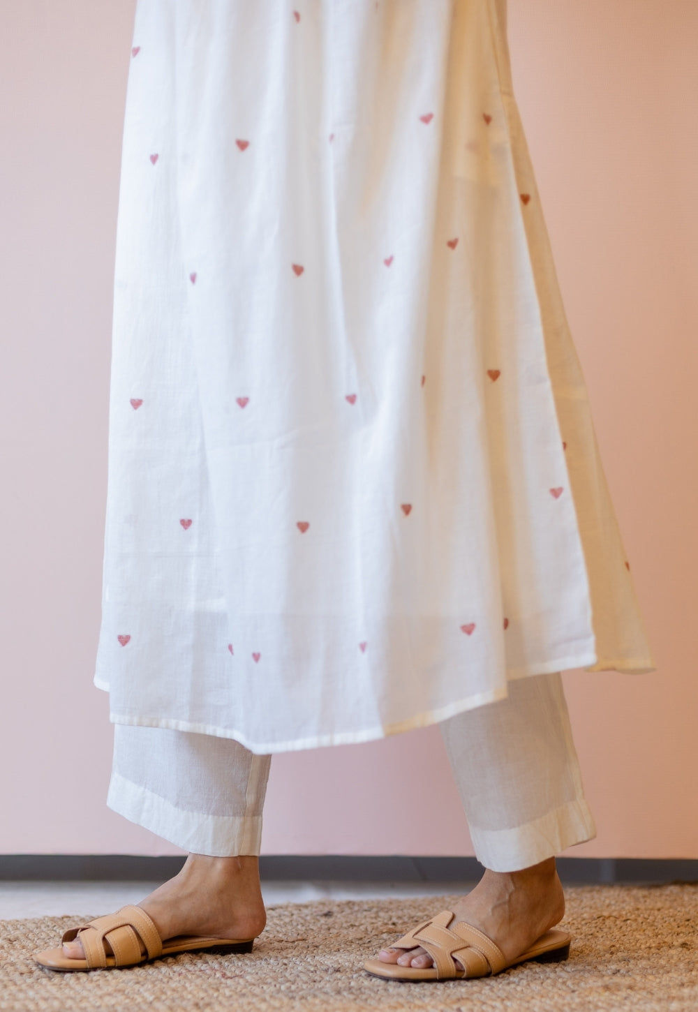 Isha Off White Jamdani Handloom Cotton A Line Kurta