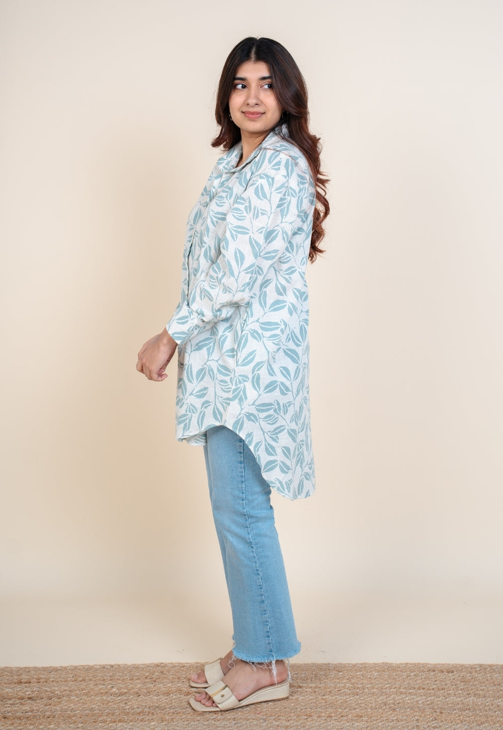 Cyra Blue Handblock Print Slub Cotton Anti-Fit Short Top