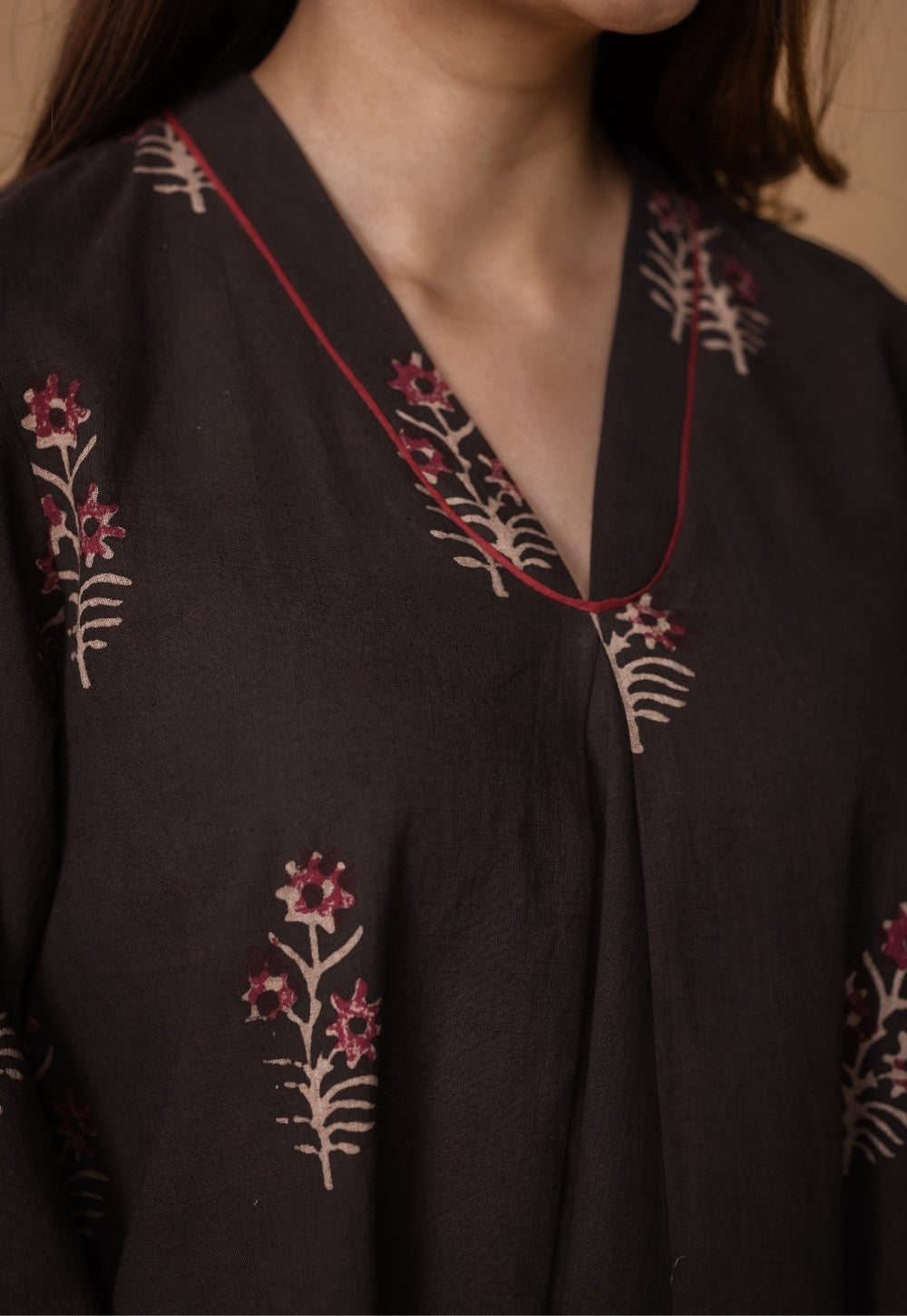 Amairaa Brown Dabu Slub Cotton A Line Kurta