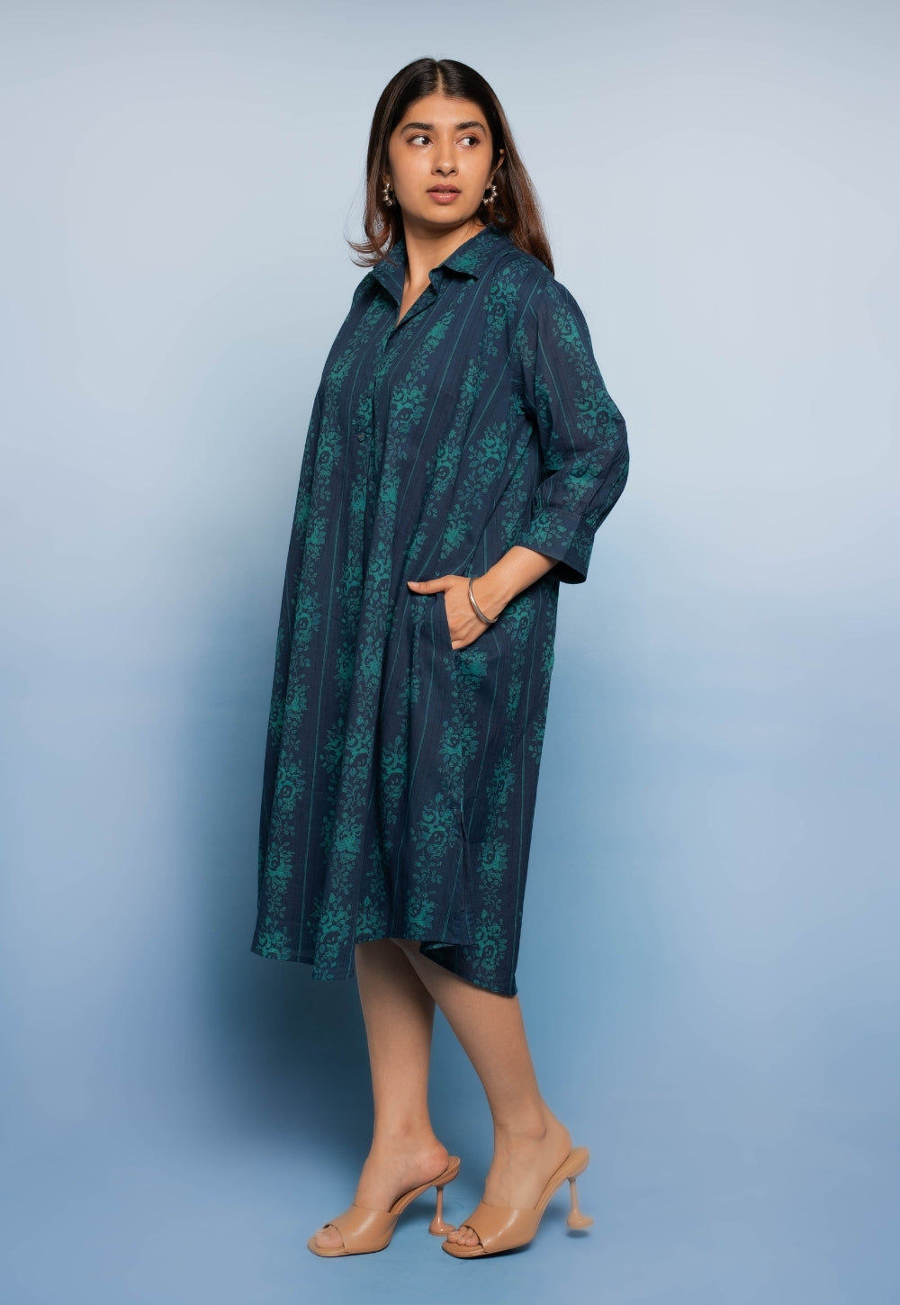 Ridah Blue Dabu Mul Cotton A Line Dress
