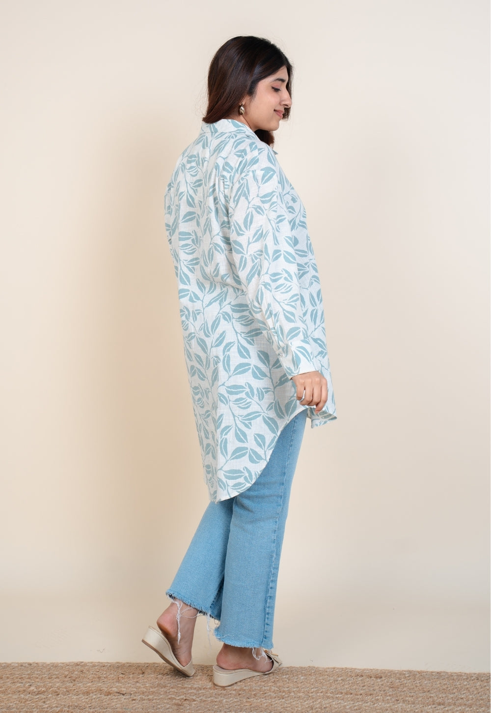Cyra Blue Handblock Print Slub Cotton Anti-Fit Short Top