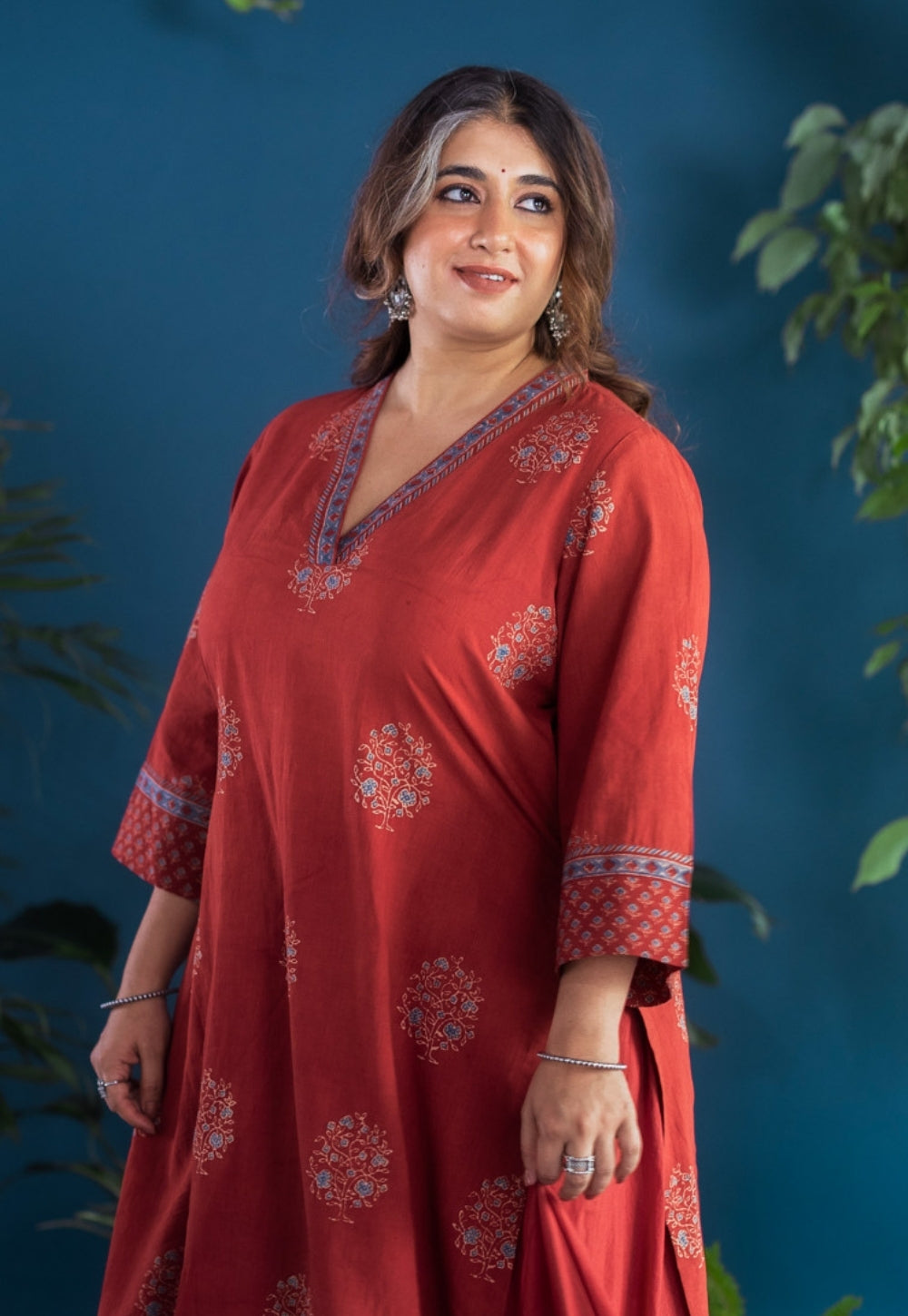 Zeenat Red Ajrakh Cotton Straight Kurta