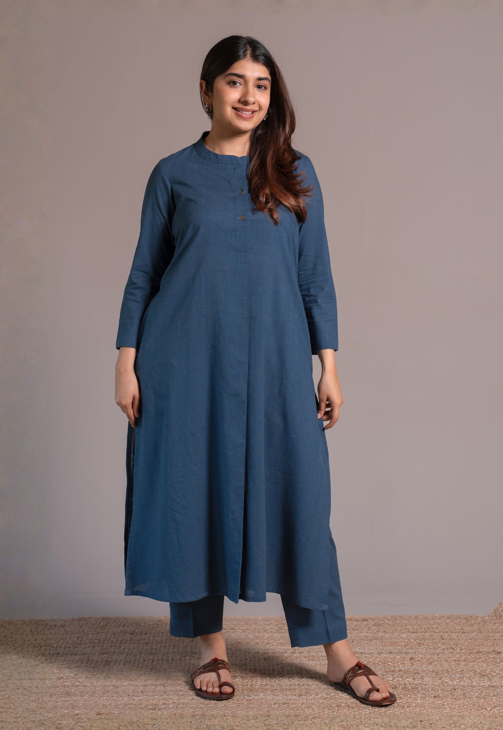 Indigo Solid Slub Cotton Straight Co-Ord Set- DyeVerse
