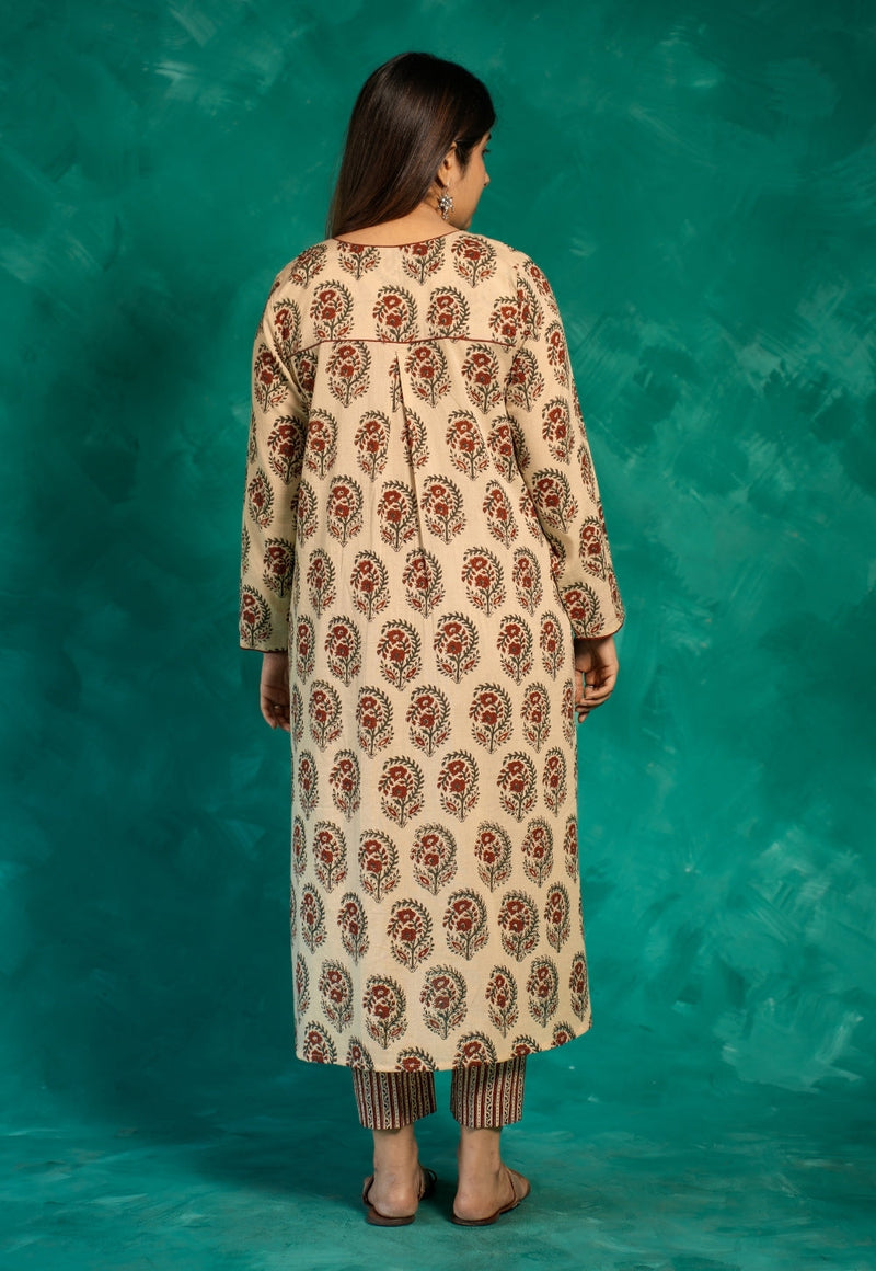 Raila Beige Bagru Cotton Straight Kurta