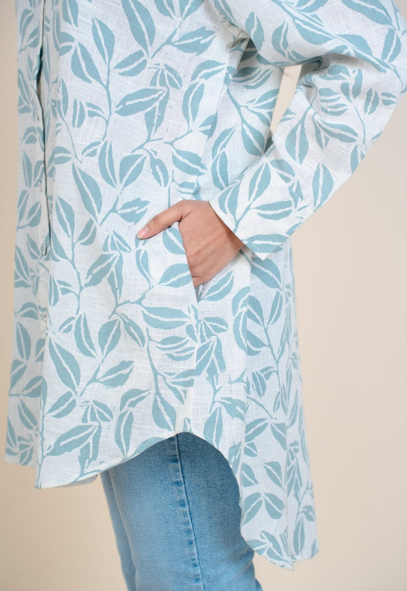Cyra Blue Handblock Print Slub Cotton Anti-Fit Short Top