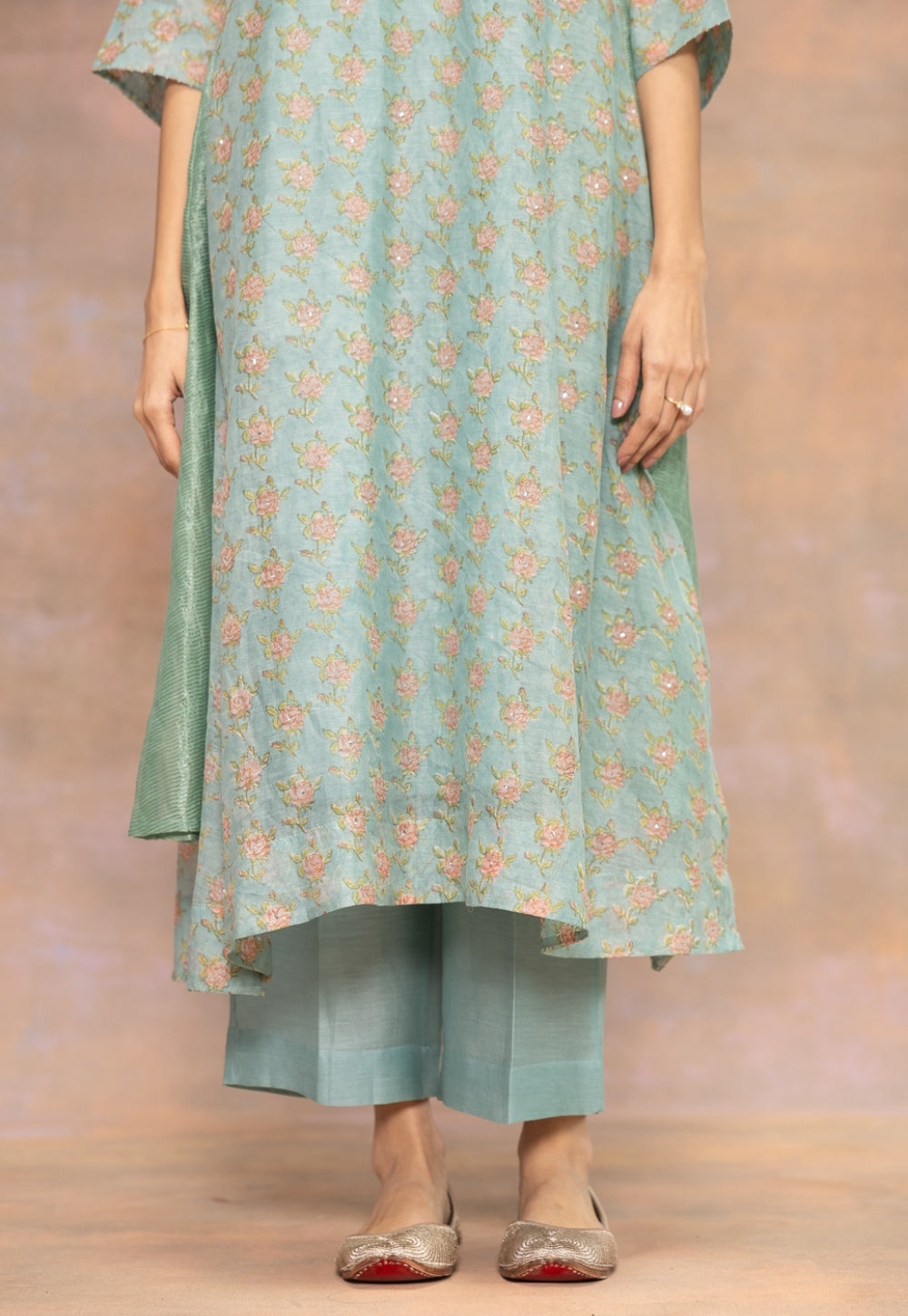 Yashi Blue Solid Chanderi Silk Straight Pant