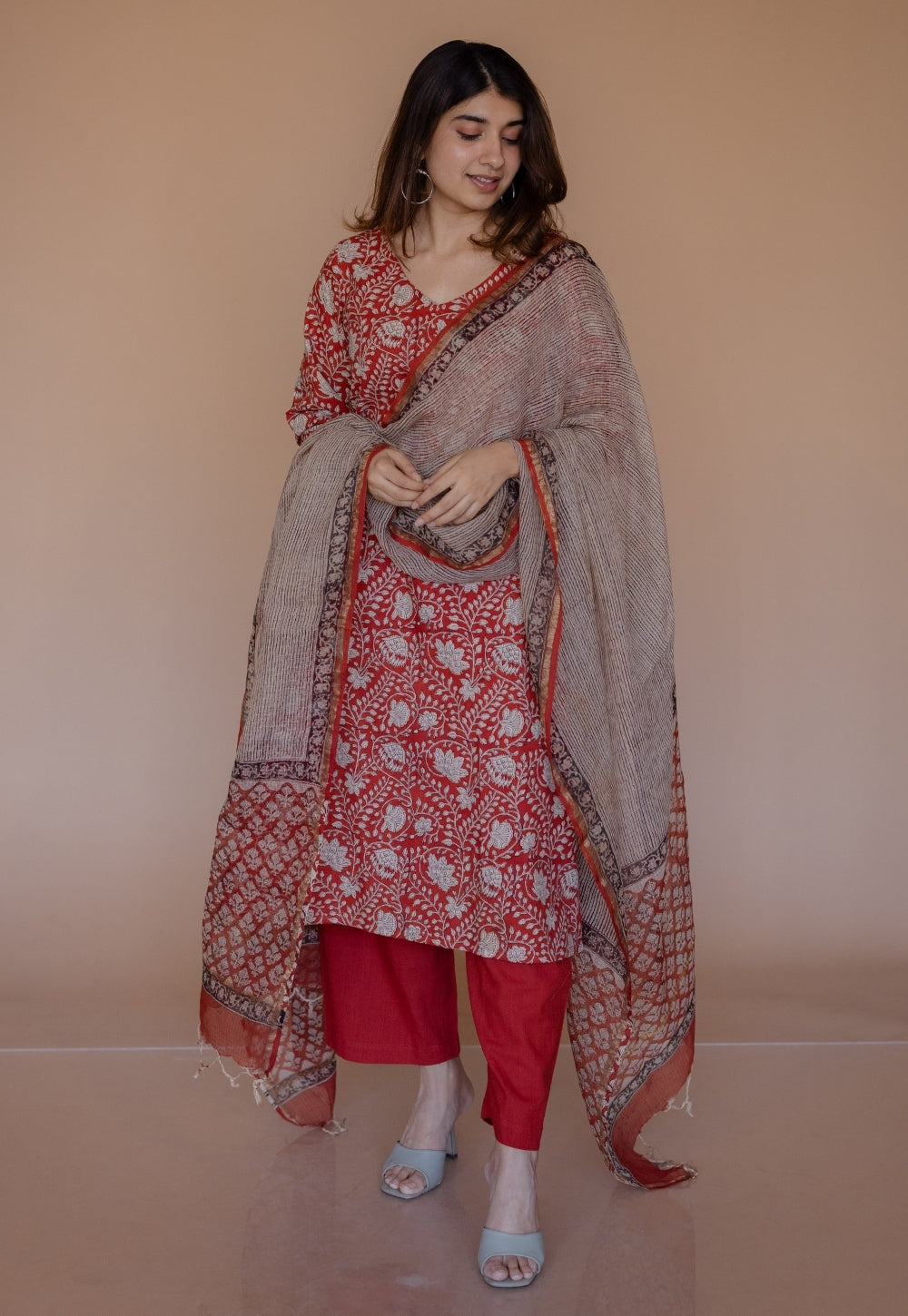 Aarushi Red Bagru Cotton Straight Kurta