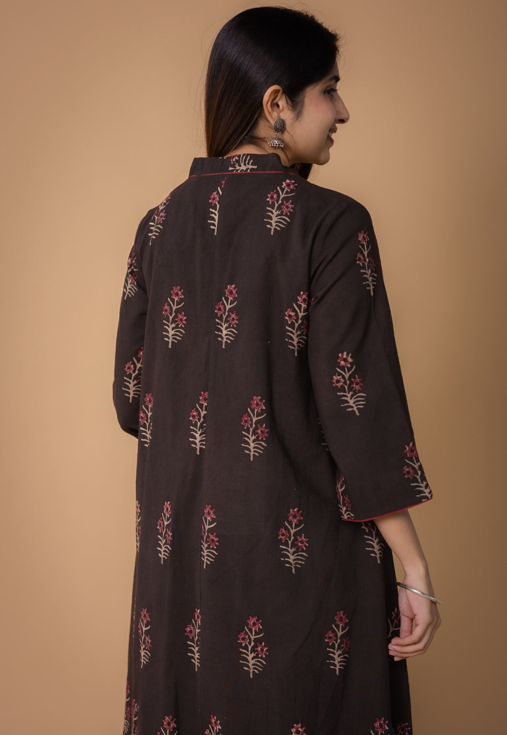 Amairaa Brown Dabu Slub Cotton A Line Kurta