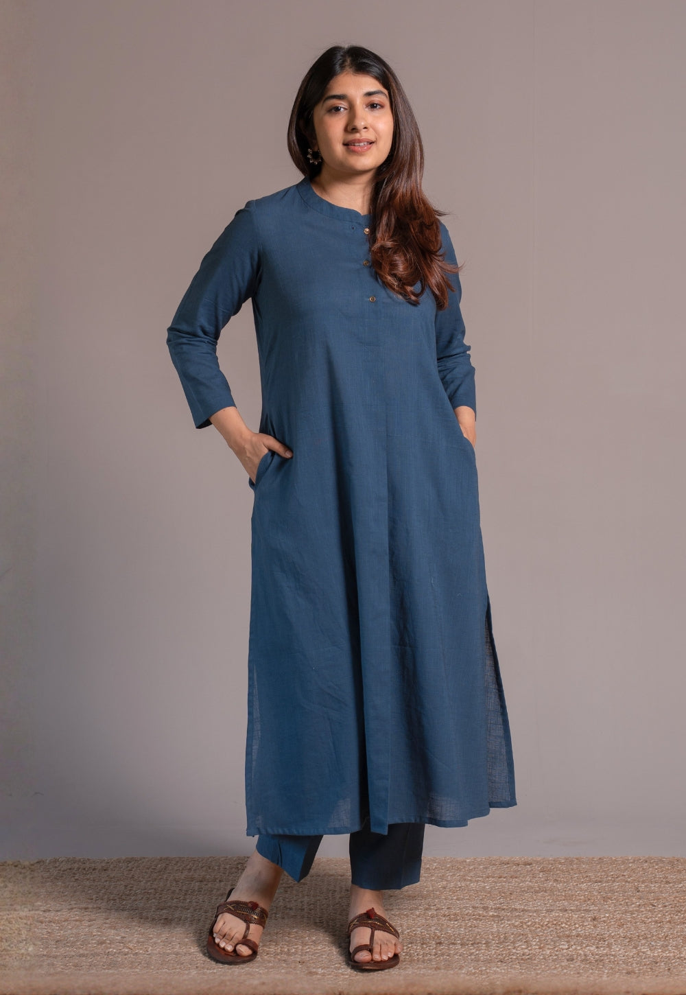 Indigo Solid Slub Cotton Straight Co-Ord Set- DyeVerse