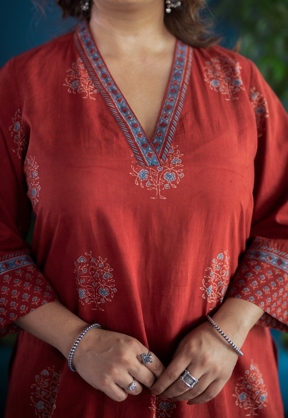 Zeenat Red Ajrakh Cotton Straight Kurta