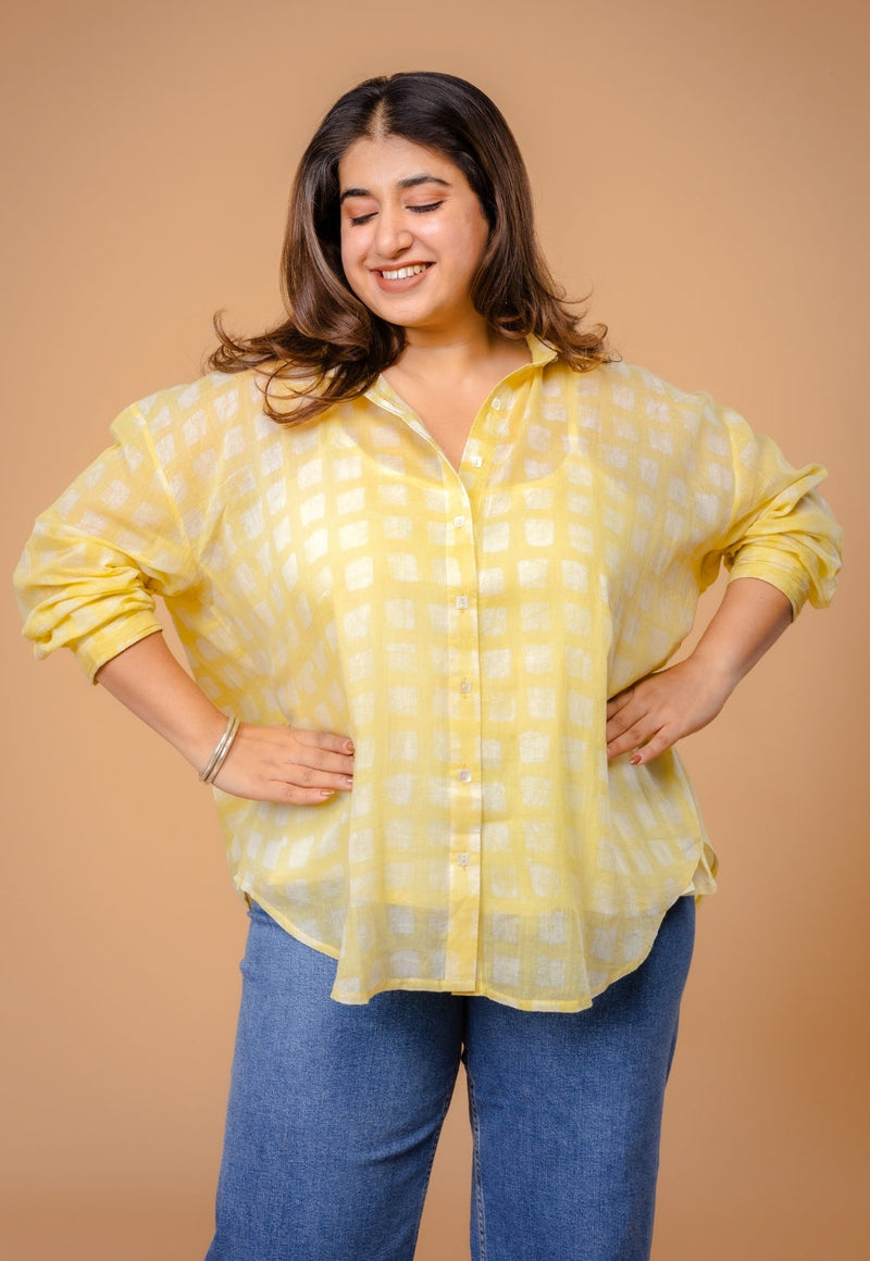 Ruhi Yellow Batik MulMul Anti-Fit Shirt