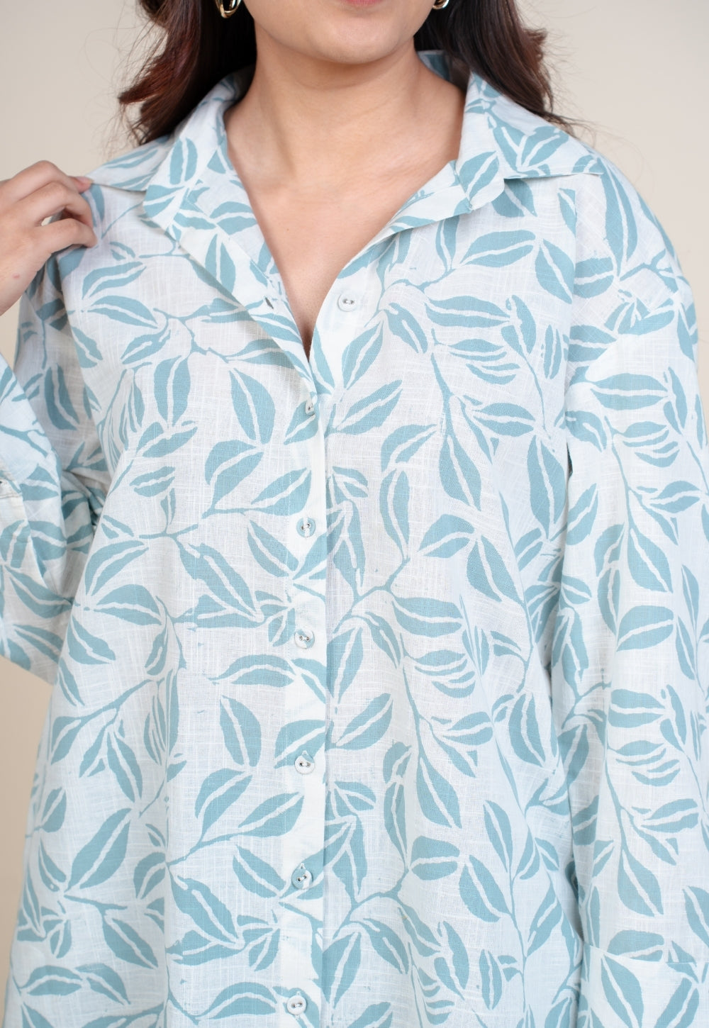Cyra Blue Handblock Print Slub Cotton Anti-Fit Short Top