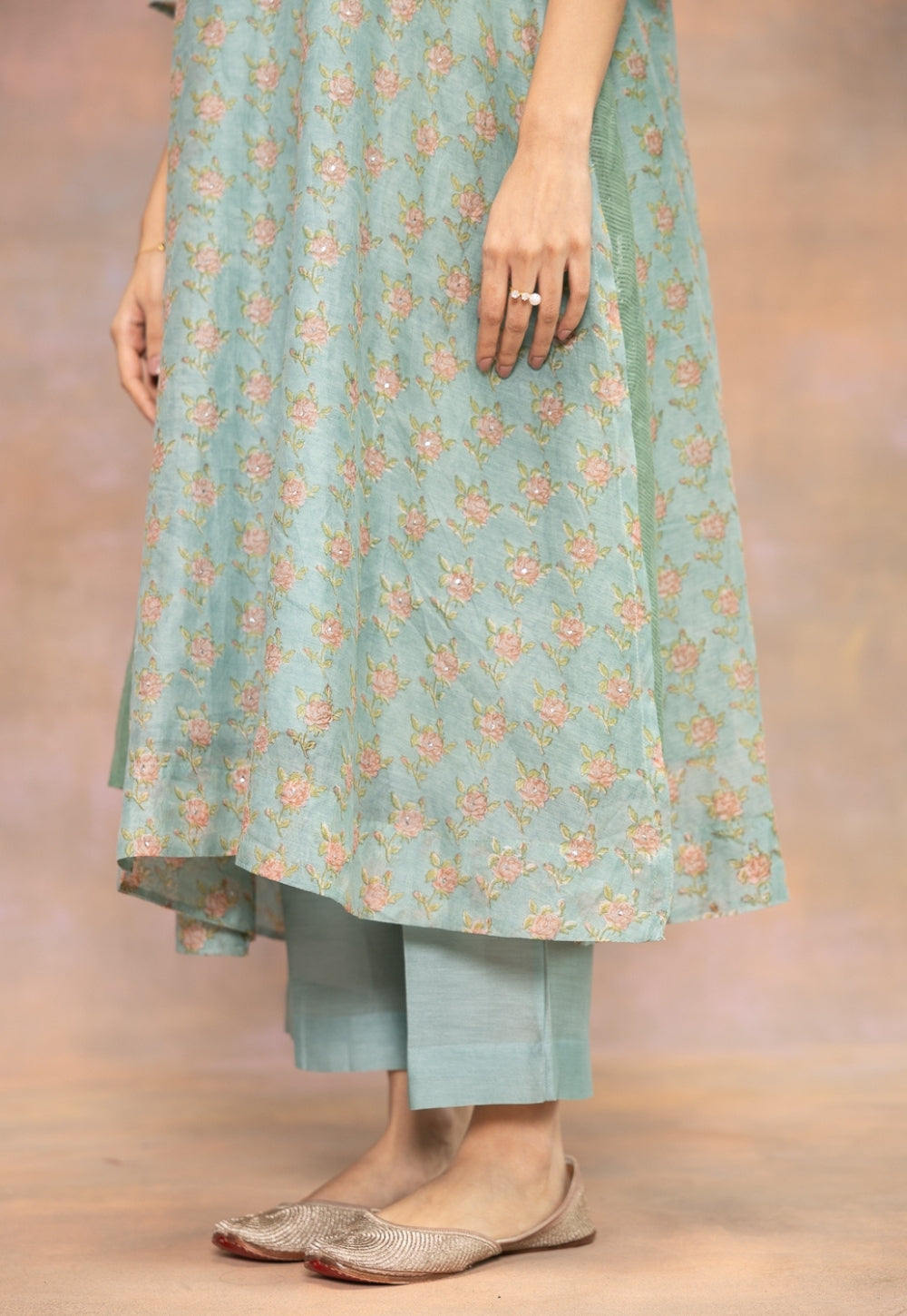 Yashi Blue Solid Chanderi Silk Straight Pant
