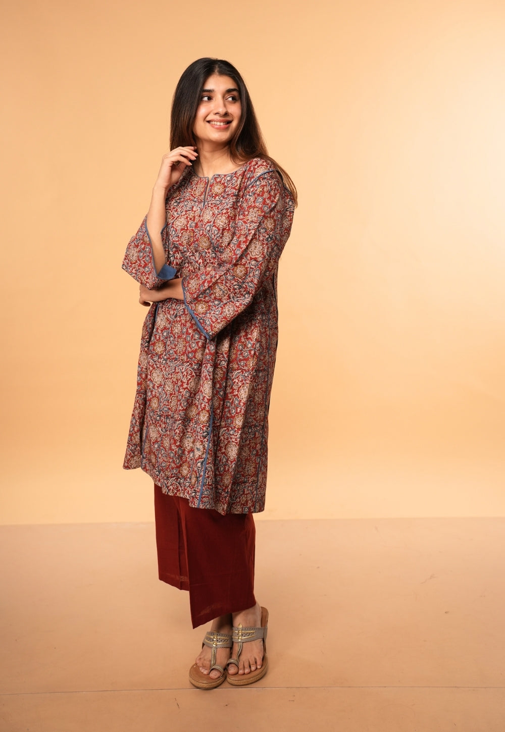 Nargis Red Kalamkari Cotton Jhabbha Kali Kurta