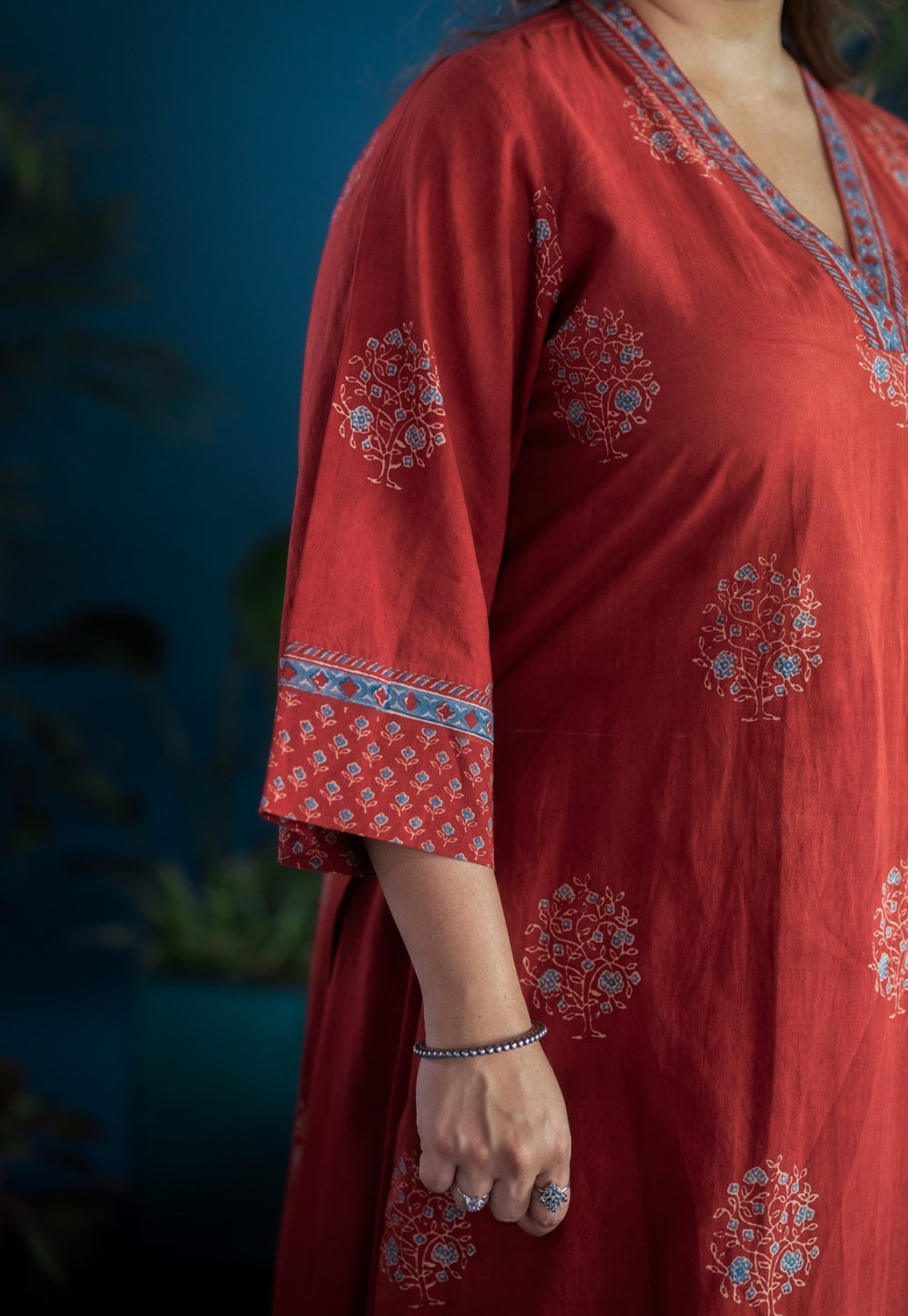 Zeenat Red Ajrakh Cotton Straight Kurta