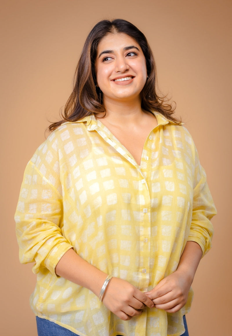 Ruhi Yellow Batik MulMul Anti-Fit Shirt